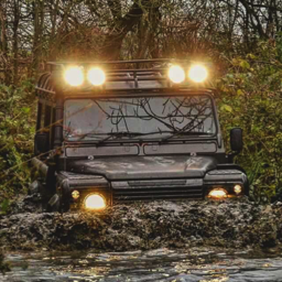 land rover in water